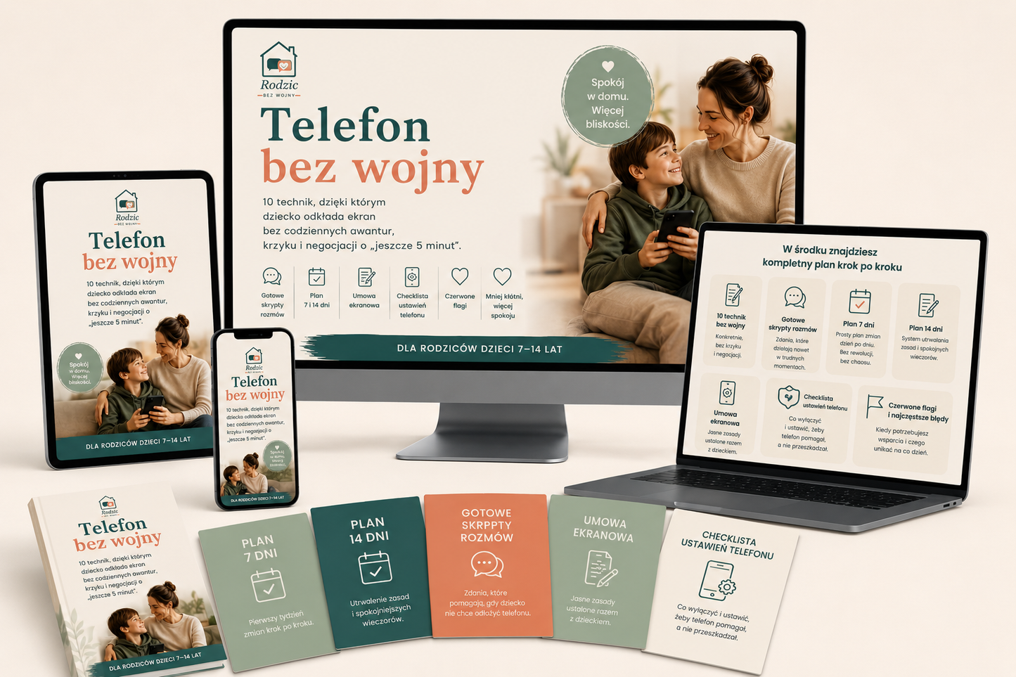 Pakiet Telefon bez wojny na laptopie, tablecie i telefonie – PDF, plan 7 i 14 dni, umowa ekranowa, checklista ustawień